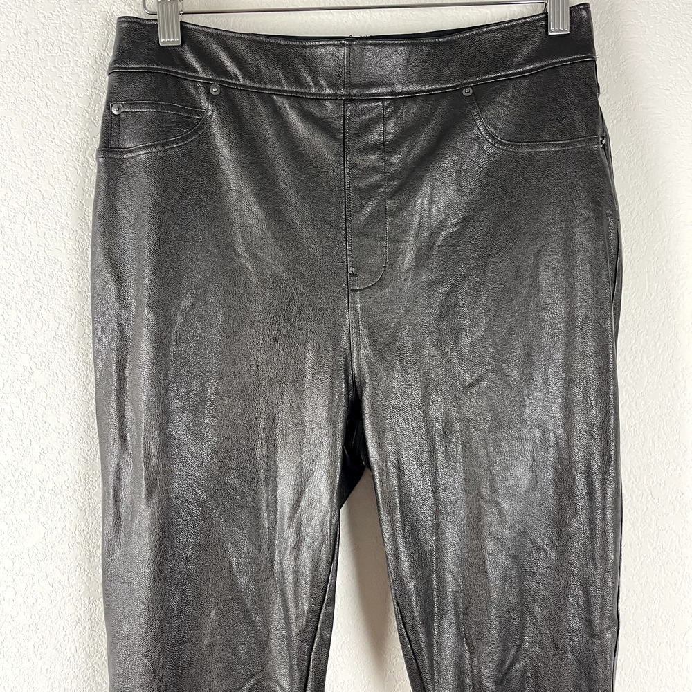 Spanx Leather-Like Ankle Skinny Pant Womens Large Brown Stretch Pull On Cropped - Picture 3 of 14